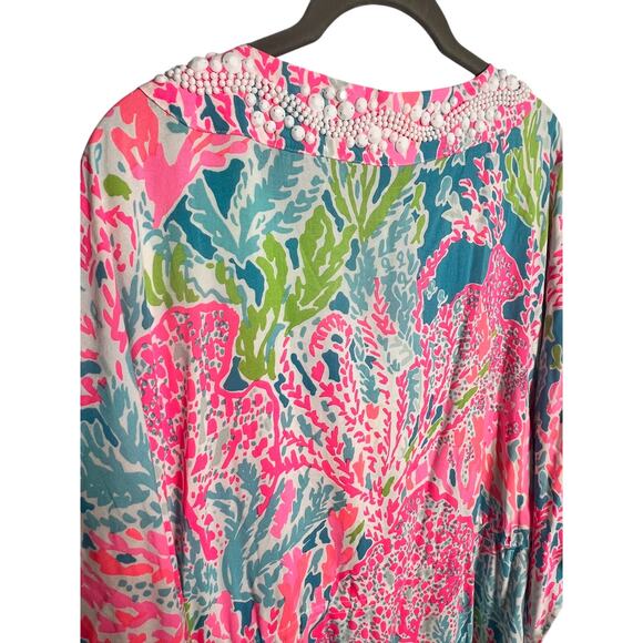 Lilly Pulitzer Coleman Caftan Let’s Cha Cha Size Small Pink Beaded Maxi RARE - Picture 11 of 13